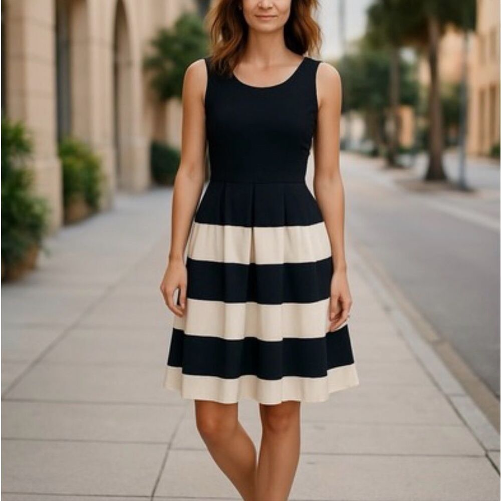 Kate Spade New York Celina Black & Cream Sleeveless Mini Dress Women's 2US
